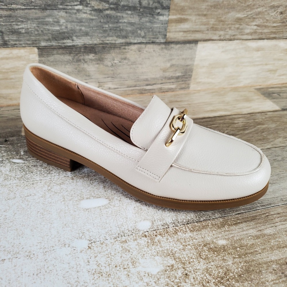 LifeStride Sonoma Womens Loafers Sz 8.5 W Off-White Leather Slip‎ On Round Toe